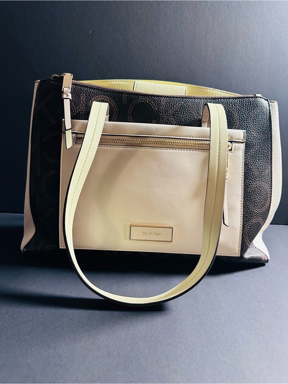 Classic Preowned Calvin Klein Monogram Leather Two Toned Shoulder Bag/Preowned